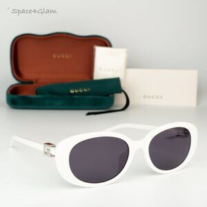 Gucci Women Sunglasses White Grey Oval GG1684SA 006 BRAND NEW